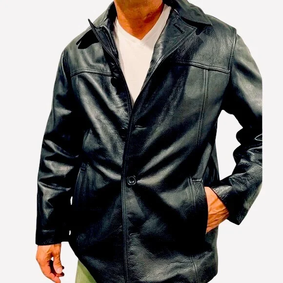 90s J.CREW Black Leather Carcoat